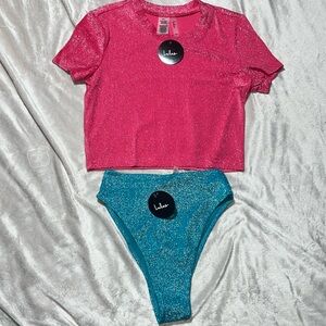 Lulu's Glittery Pink and Blue Bikini Set